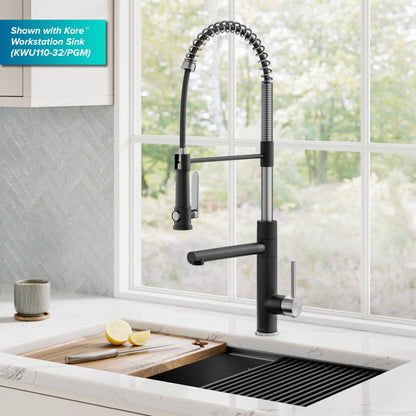 KRAUS Artec Pro 2-Function Single Handle Pull Down Kitchen Faucet in Spot-Free Stainless Steel & Matte Black - KPF-1605SFSMB