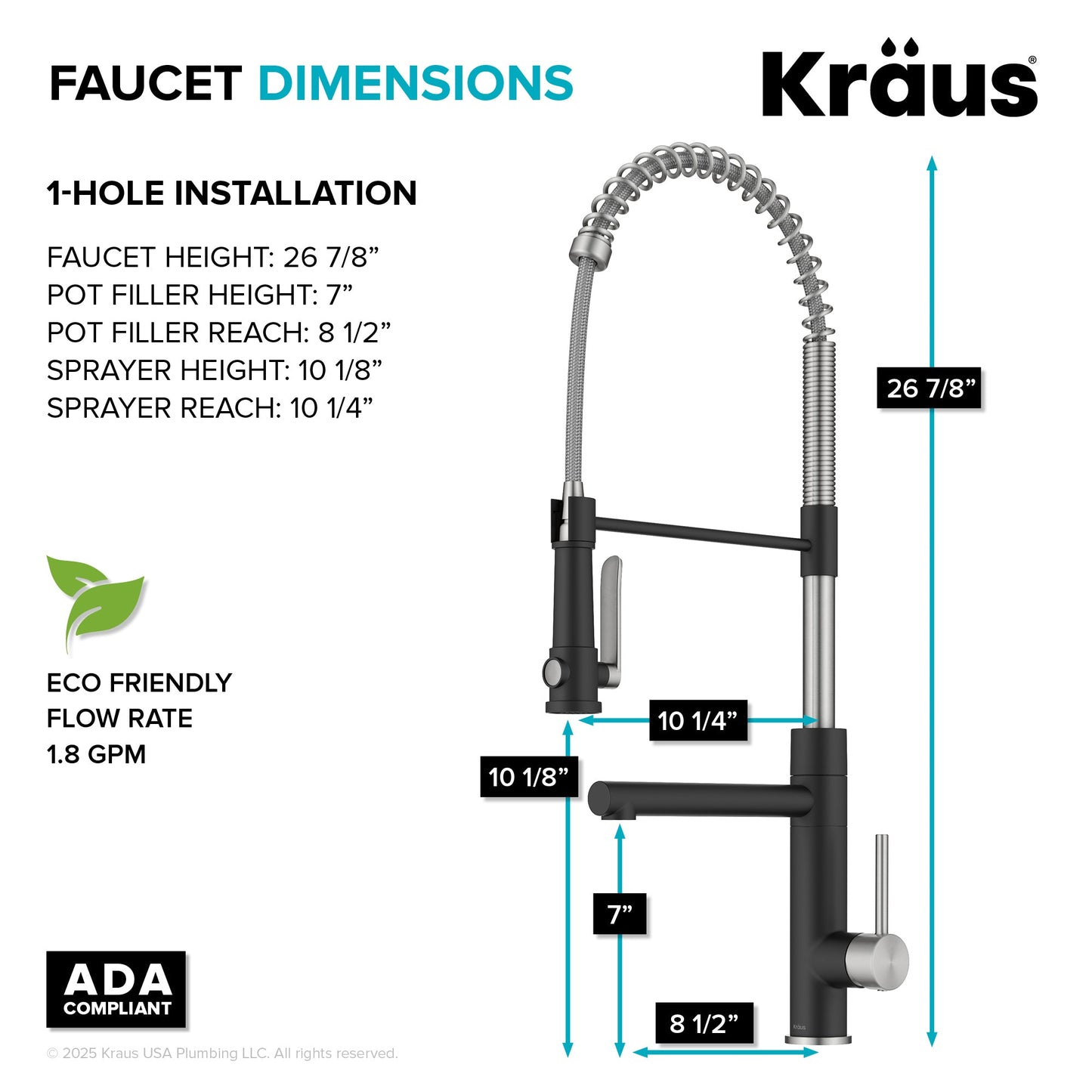KRAUS Artec Pro 2-Function Single Handle Pull Down Kitchen Faucet in Spot-Free Stainless Steel & Matte Black - KPF-1605SFSMB