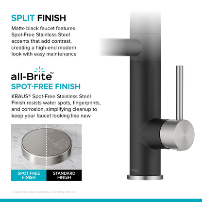 KRAUS Artec Pro 2-Function Single Handle Pull Down Kitchen Faucet in Spot-Free Stainless Steel & Matte Black - KPF-1605SFSMB