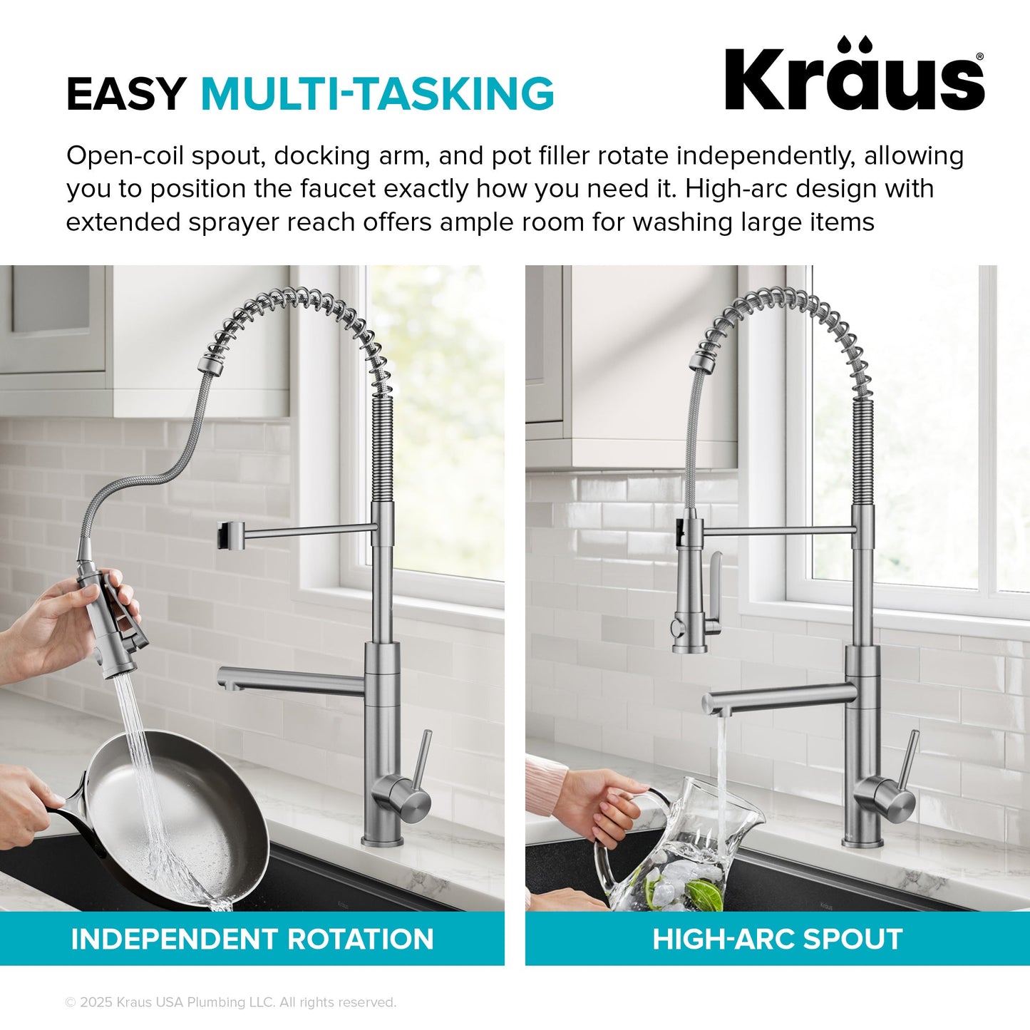 KRAUS Artec Pro 2-Function Single Handle Pull Down Kitchen Faucet in Spot-Free Stainless Steel & Matte Black - KPF-1605SFSMB