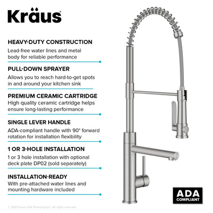 KRAUS Artec Pro 2-Function Single Handle Pull Down Kitchen Faucet in Spot-Free Stainless Steel - KPF-1605SFS