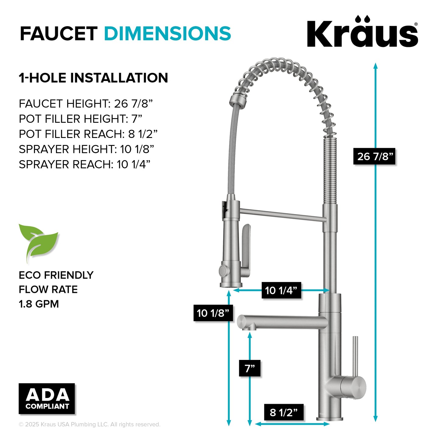 KRAUS Artec Pro 2-Function Single Handle Pull Down Kitchen Faucet in Spot-Free Stainless Steel - KPF-1605SFS