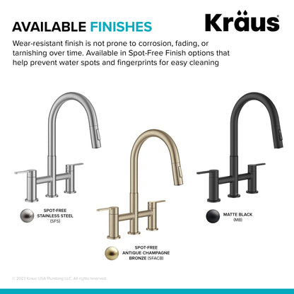 KRAUS Contemporary Bridge Kitchen Faucet with Spray-Head in Spot-Free Stainless - KPF-3122SFS