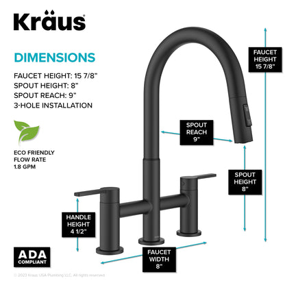 KRAUS Contemporary Bridge Kitchen Faucet with Spray-Head in Matte Black - KPF-3122MB