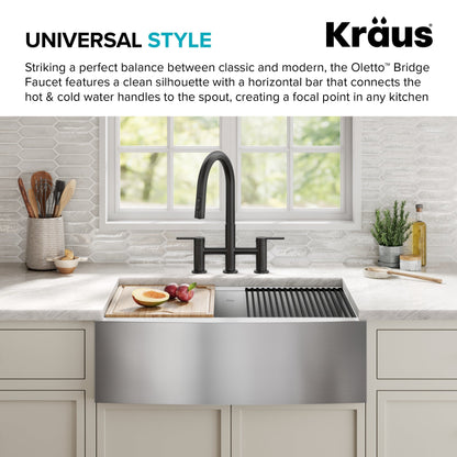 KRAUS Contemporary Bridge Kitchen Faucet with Spray-Head in Spot-Free Stainless - KPF-3122SFS