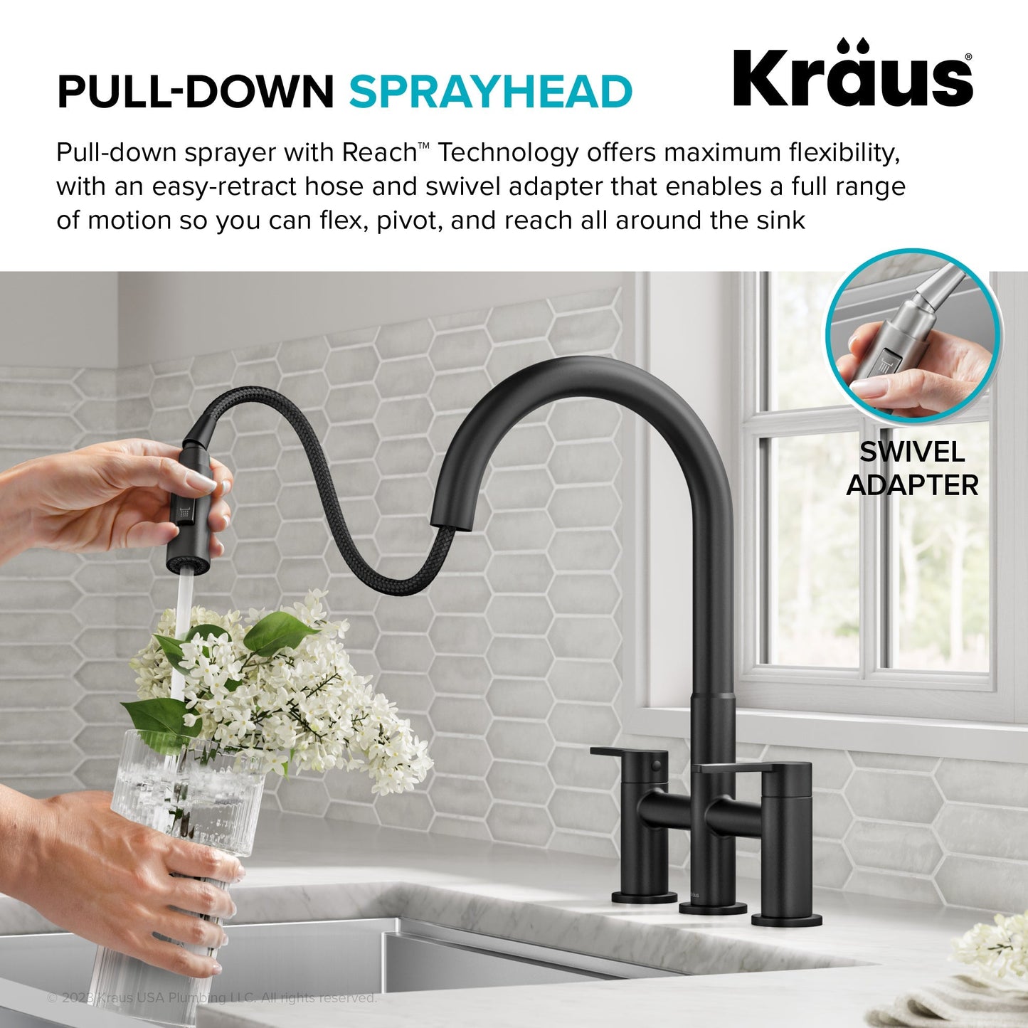 KRAUS Contemporary Bridge Kitchen Faucet with Spray-Head in Matte Black - KPF-3122MB
