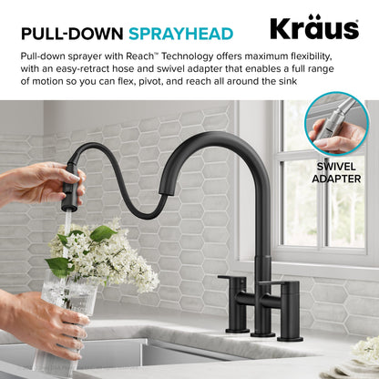 KRAUS Contemporary Bridge Kitchen Faucet with Spray-Head in Matte Black - KPF-3122MB