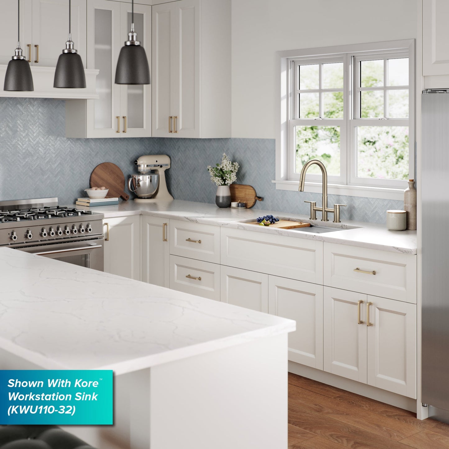 KRAUS Contemporary Bridge Kitchen Faucet with Spray-Head in Antique Bronze - KPF-3122SFACB