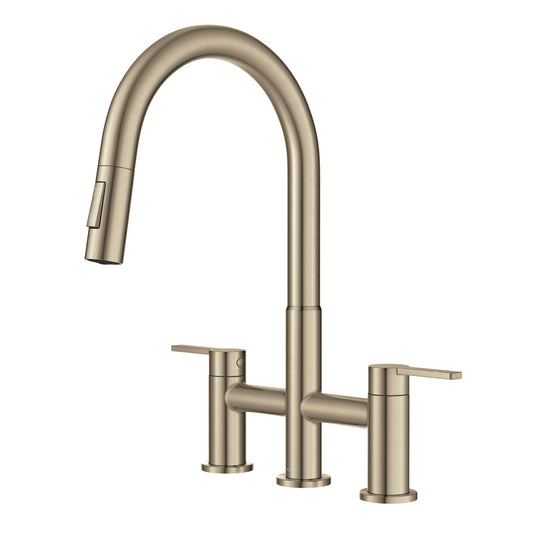 KRAUS Contemporary Bridge Kitchen Faucet with Spray-Head in Antique Bronze - KPF-3122SFACB