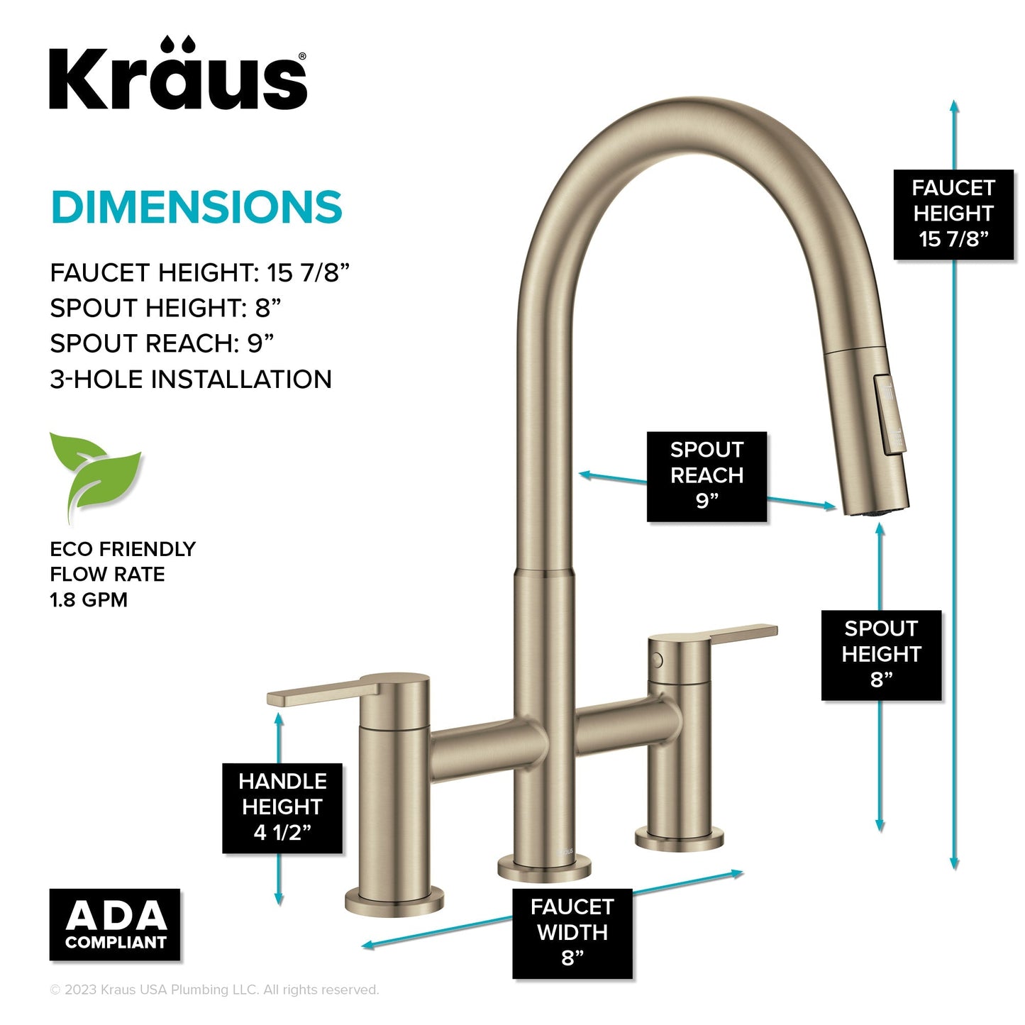 KRAUS Contemporary Bridge Kitchen Faucet with Spray-Head in Antique Bronze - KPF-3122SFACB