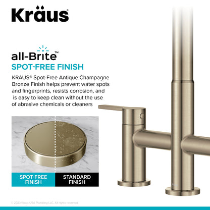 KRAUS Contemporary Bridge Kitchen Faucet with Spray-Head in Antique Bronze - KPF-3122SFACB