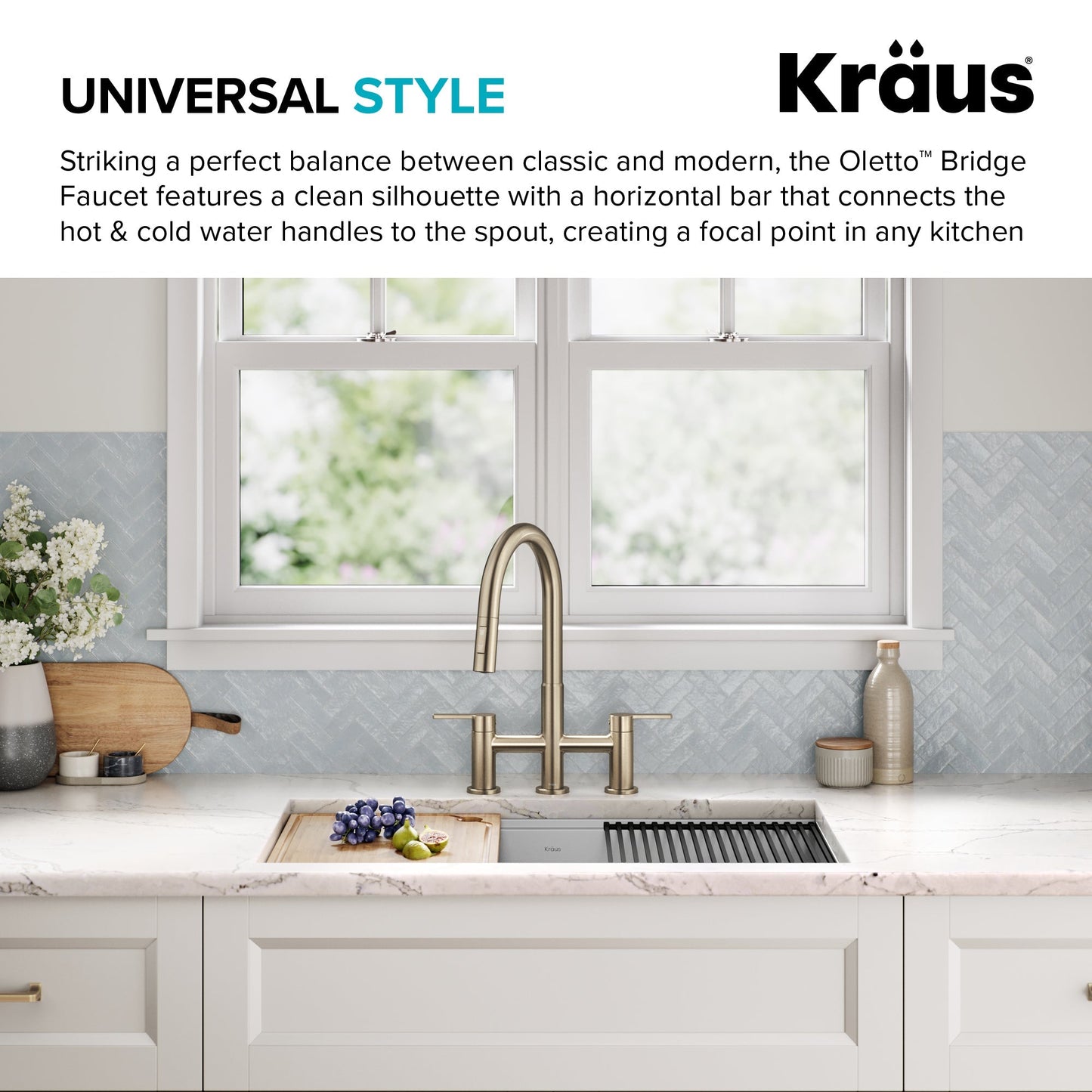 KRAUS Contemporary Bridge Kitchen Faucet with Spray-Head in Antique Bronze - KPF-3122SFACB