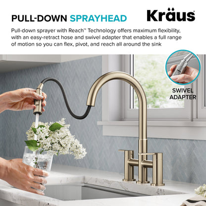 KRAUS Contemporary Bridge Kitchen Faucet with Spray-Head in Antique Bronze - KPF-3122SFACB