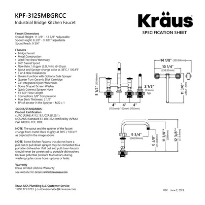 KRAUS Urbix Industrial Bridge Faucet in Color-Changing  Matte Black to Grey - KPF-3125MBGRCC