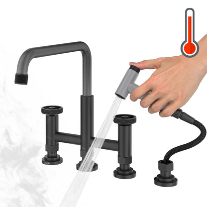 KRAUS Urbix Industrial Bridge Faucet in Color-Changing  Matte Black to Grey - KPF-3125MBGRCC