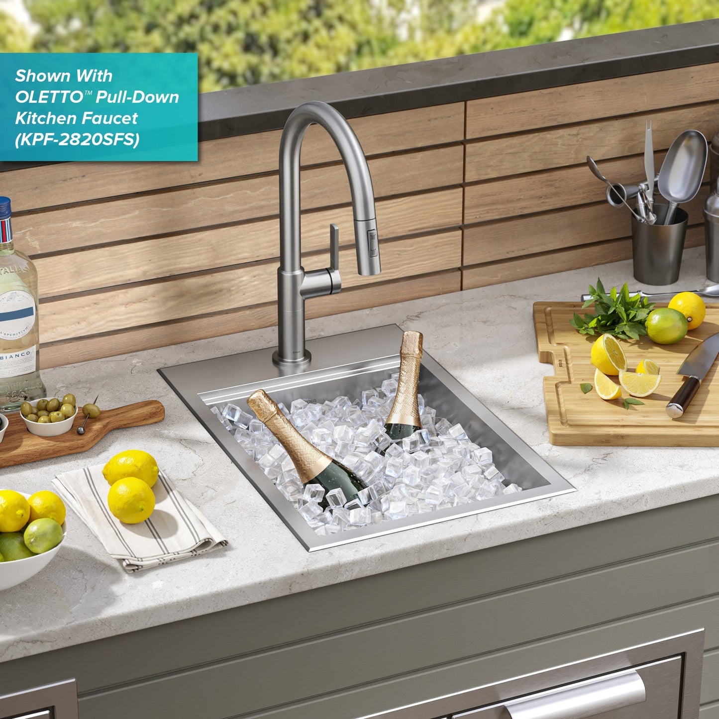 KRAUS 15" x 22" Outdoor Marine Grade Workstation Drop-In T-316 Stainless Steel Bar Sink - KWT311-15-316