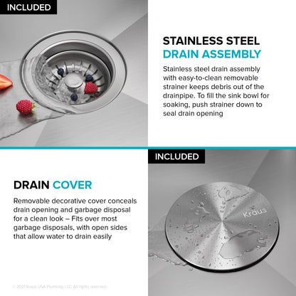 KRAUS 15" x 22" Outdoor Marine Grade Workstation Drop-In T-316 Stainless Steel Bar Sink - KWT311-15-316