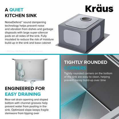 KRAUS 15" x 22" Outdoor Marine Grade Workstation Drop-In T-316 Stainless Steel Bar Sink - KWT311-15-316