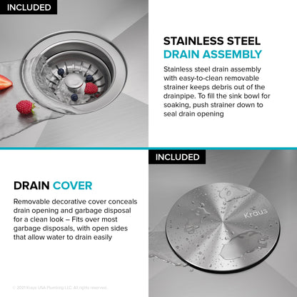 KRAUS 15"x 15" Outdoor Marine Grade Workstation Drop-In T316 Stainless Steel Bar Sink - KWT321-15-316