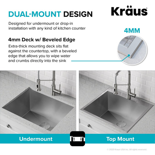 KRAUS 22" Drop-in 16 Gauge Stainless Steel Laundry Utility Sink - KHT301-22L