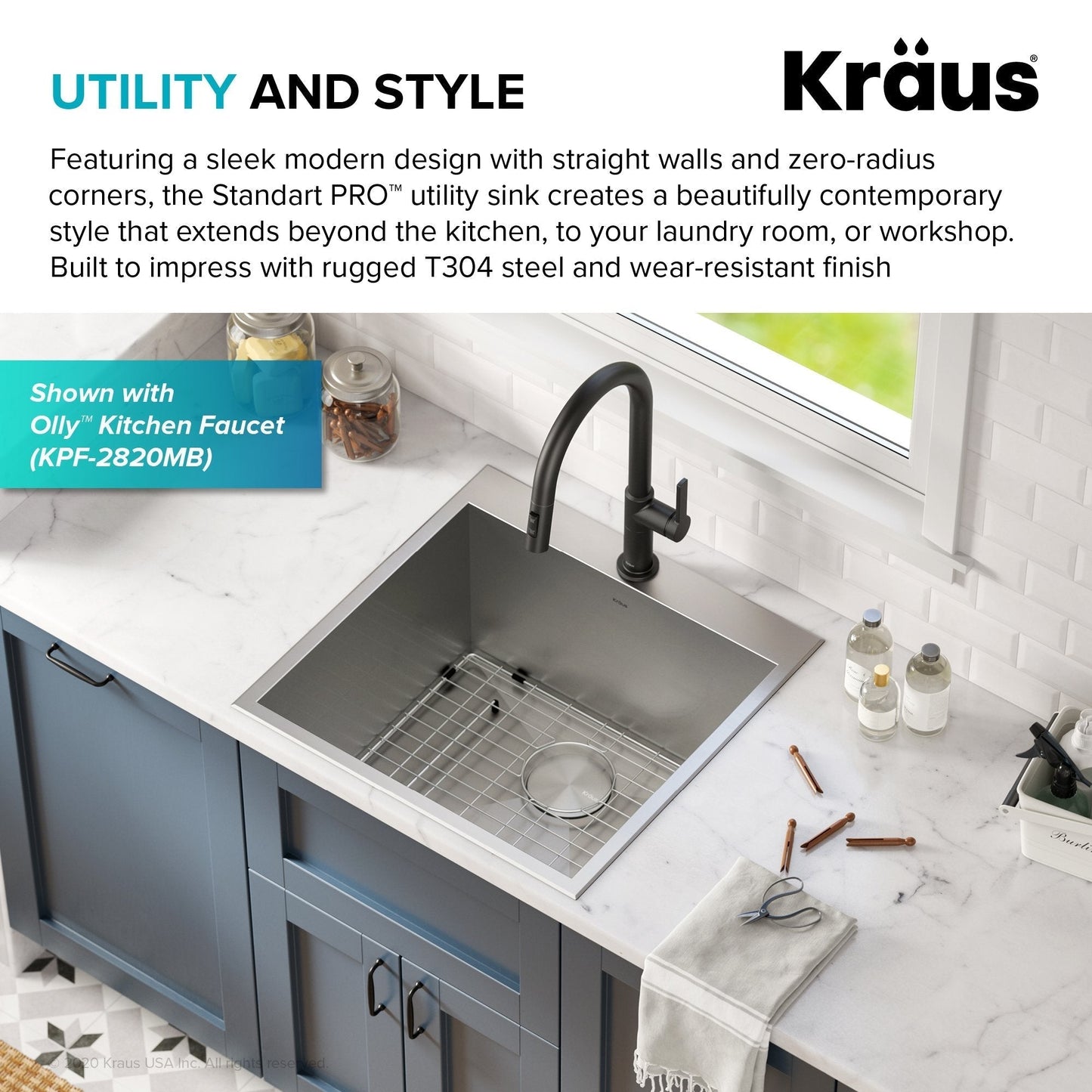 KRAUS 22" Drop-in 16 Gauge Stainless Steel Laundry Utility Sink - KHT301-22L