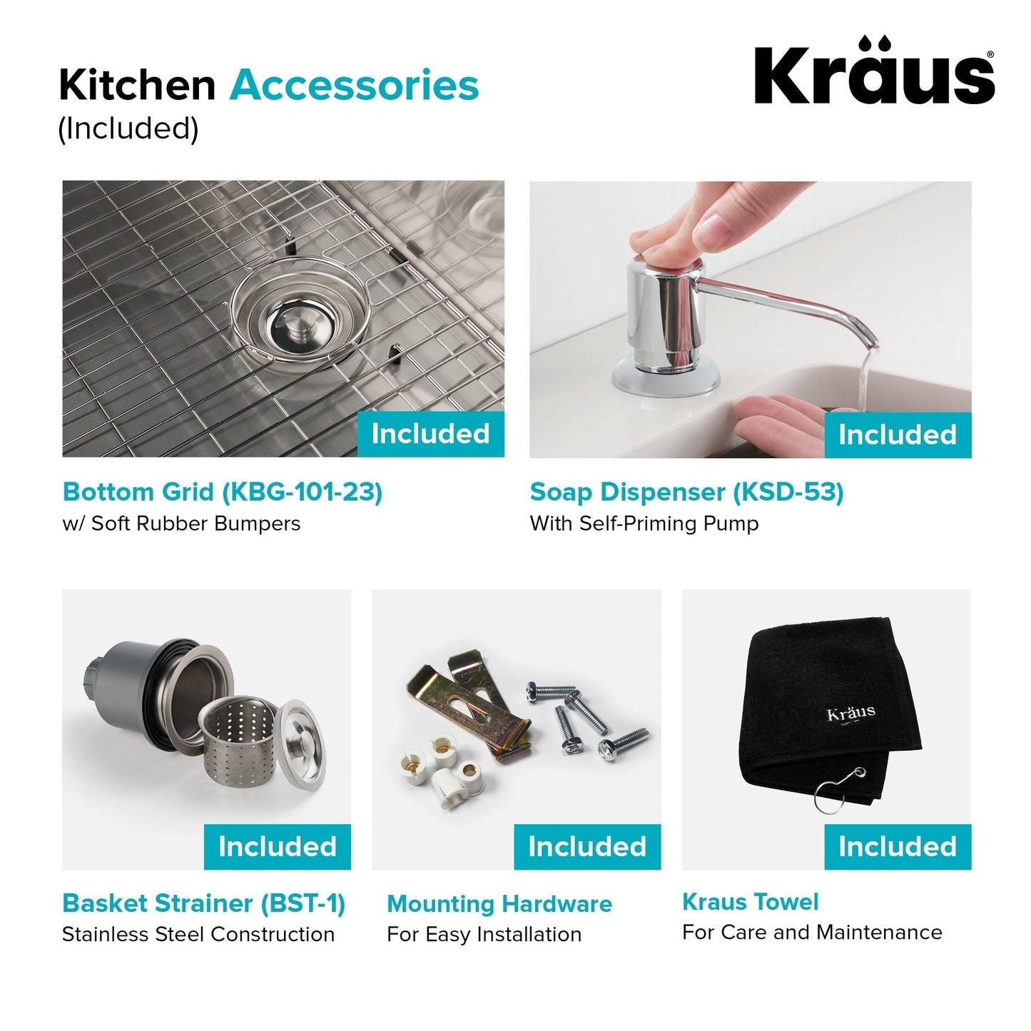 KRAUS 23" Stainless Steel Kitchen Sink and Kitchen Faucet - KHU101-23-1610-53CH