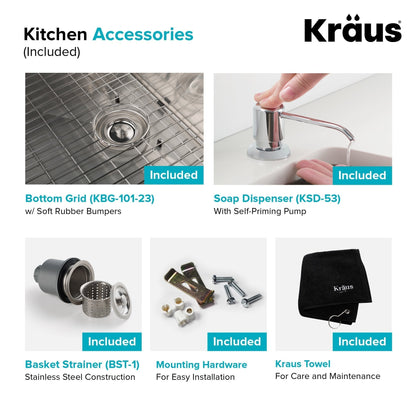 KRAUS 23" Stainless Steel Kitchen Sink and Kitchen Faucet - KHU101-23-1610-53CH