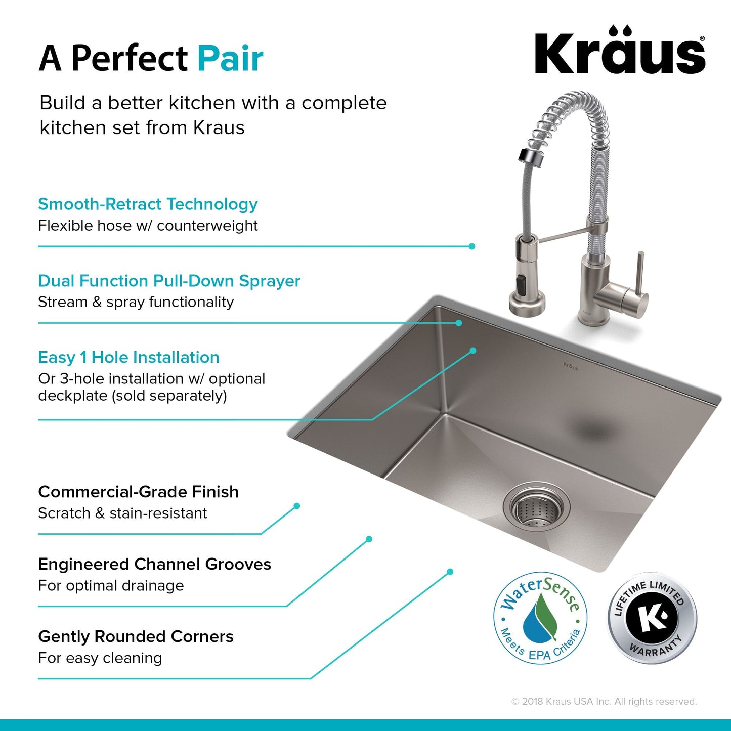 KRAUS 23" Stainless Steel Kitchen Sink and Kitchen Faucet - KHU101-23-1610-53CH