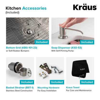 KRAUS 23" Stainless Steel Kitchen Sink and Kitchen Faucet - KHU101-23-1610-53CH