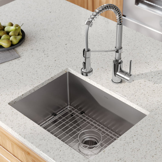 KRAUS 23" Stainless Steel Kitchen Sink and Kitchen Faucet - KHU101-23-1610-53CH