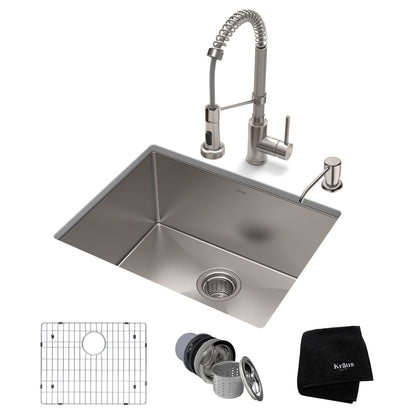 KRAUS 23" Stainless Steel Kitchen Sink and Kitchen Faucet - KHU101-23-1610-53CH