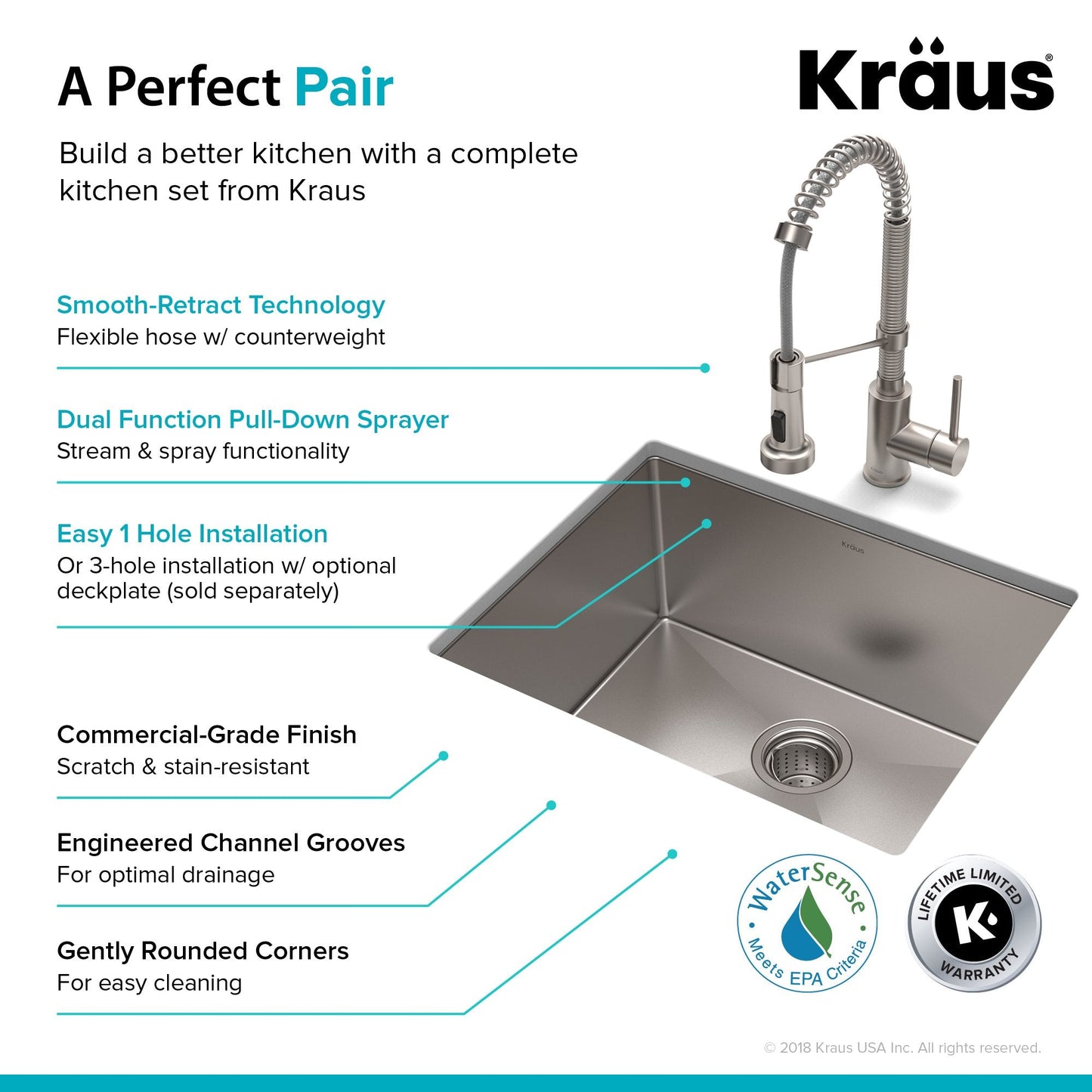 KRAUS 23" Stainless Steel Kitchen Sink and Kitchen Faucet - KHU101-23-1610-53CH