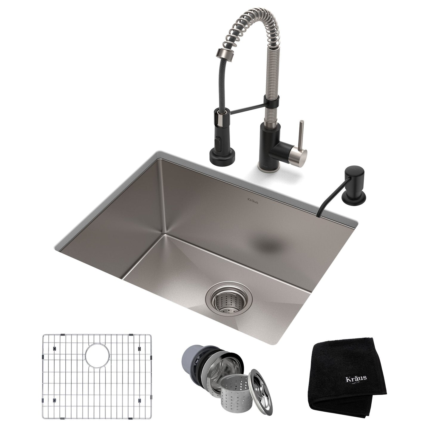 KRAUS 23" Stainless Steel Kitchen Sink and Kitchen Faucet - KHU101-23-1610-53CH