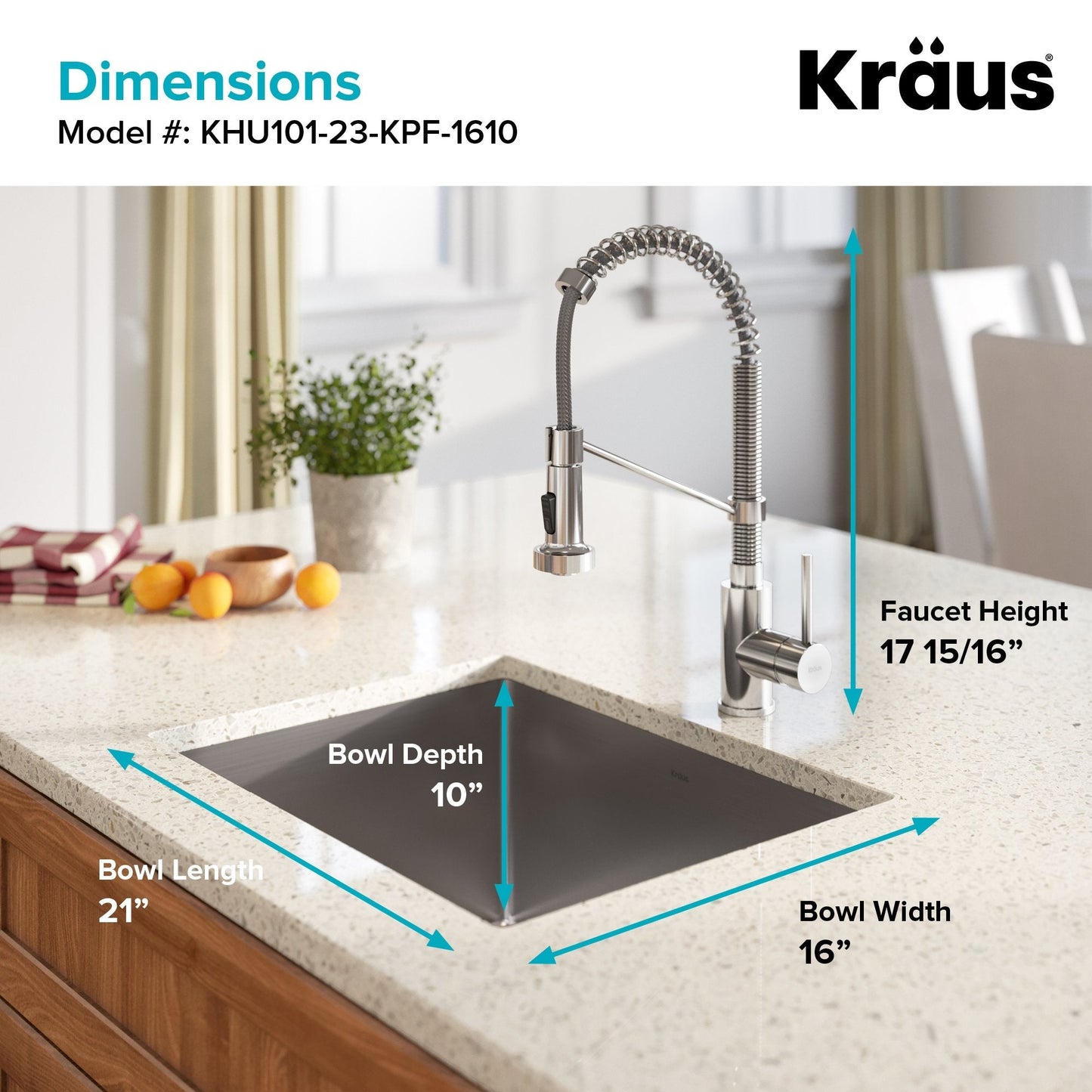 KRAUS 23" Stainless Steel Kitchen Sink and Kitchen Faucet - KHU101-23-1610-53CH