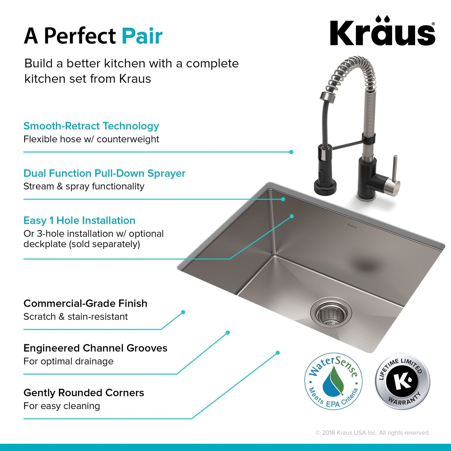 KRAUS 23" Stainless Steel Kitchen Sink and Kitchen Faucet - KHU101-23-1610-53CH