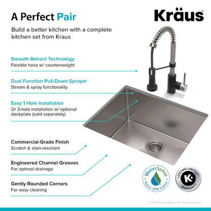 KRAUS 23" Stainless Steel Kitchen Sink and Kitchen Faucet - KHU101-23-1610-53CH