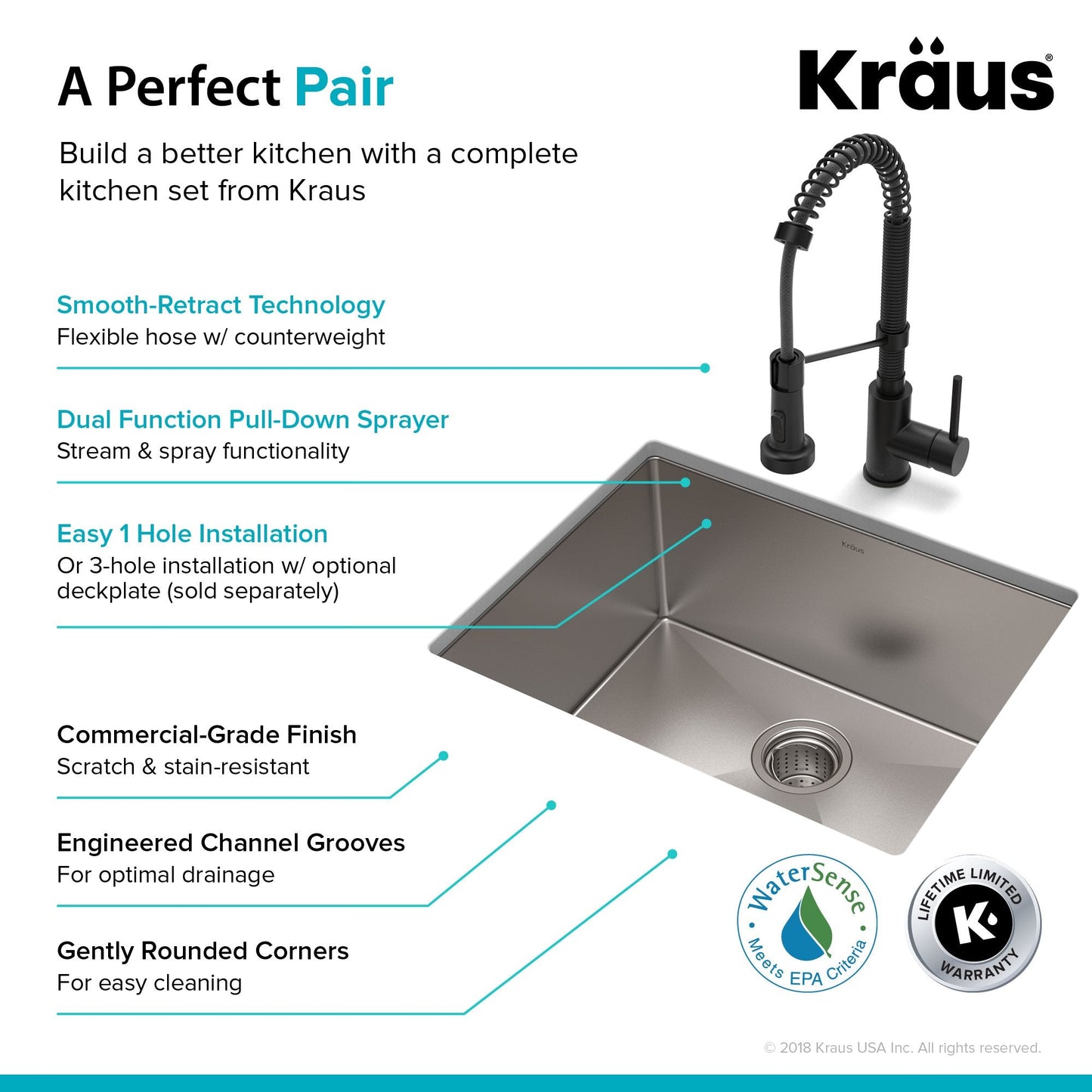 KRAUS 23" Stainless Steel Kitchen Sink and Kitchen Faucet - KHU101-23-1610-53CH