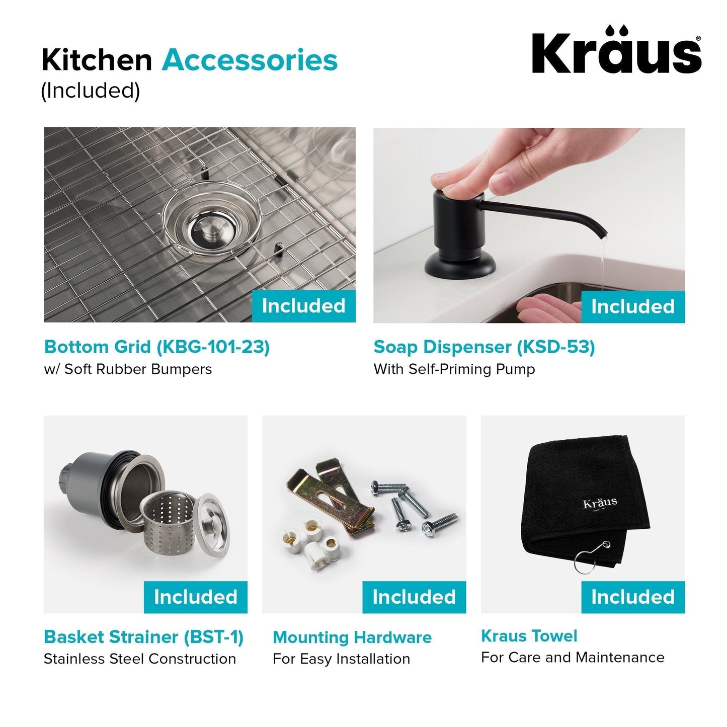 KRAUS 23" Stainless Steel Kitchen Sink and Kitchen Faucet - KHU101-23-1610-53CH