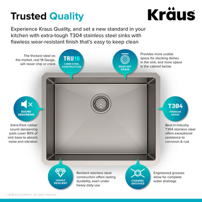 KRAUS 23" Stainless Steel Kitchen Sink and Kitchen Faucet - KHU101-23-1610-53CH