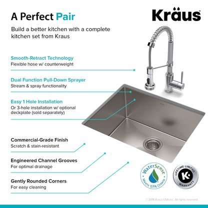 KRAUS 23" Stainless Steel Kitchen Sink and Kitchen Faucet - KHU101-23-1610-53CH