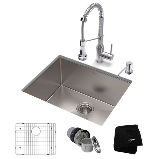 KRAUS 23" Stainless Steel Kitchen Sink and Kitchen Faucet - KHU101-23-1610-53CH