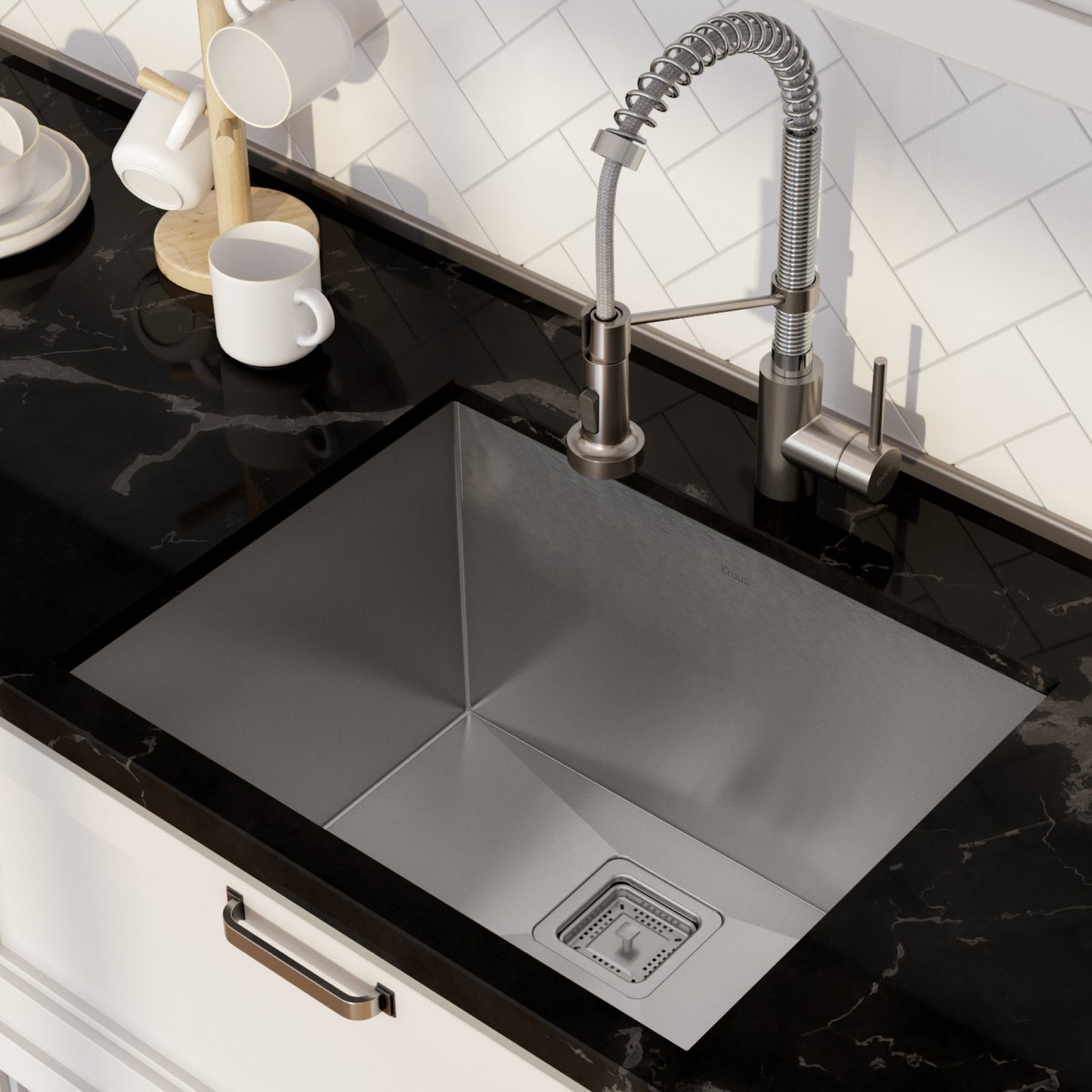 KRAUS 24" Stainless Steel Utility Sink and Kitchen Faucet - KHU24L-1610-53CH