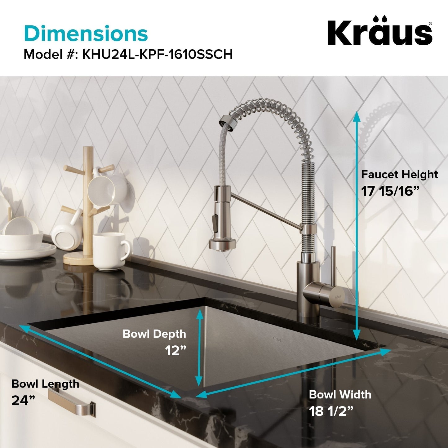 KRAUS 24" Stainless Steel Utility Sink and Kitchen Faucet - KHU24L-1610-53CH