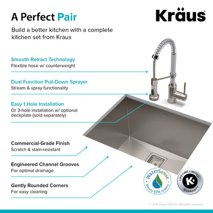 KRAUS 24" Stainless Steel Utility Sink and Kitchen Faucet - KHU24L-1610-53CH