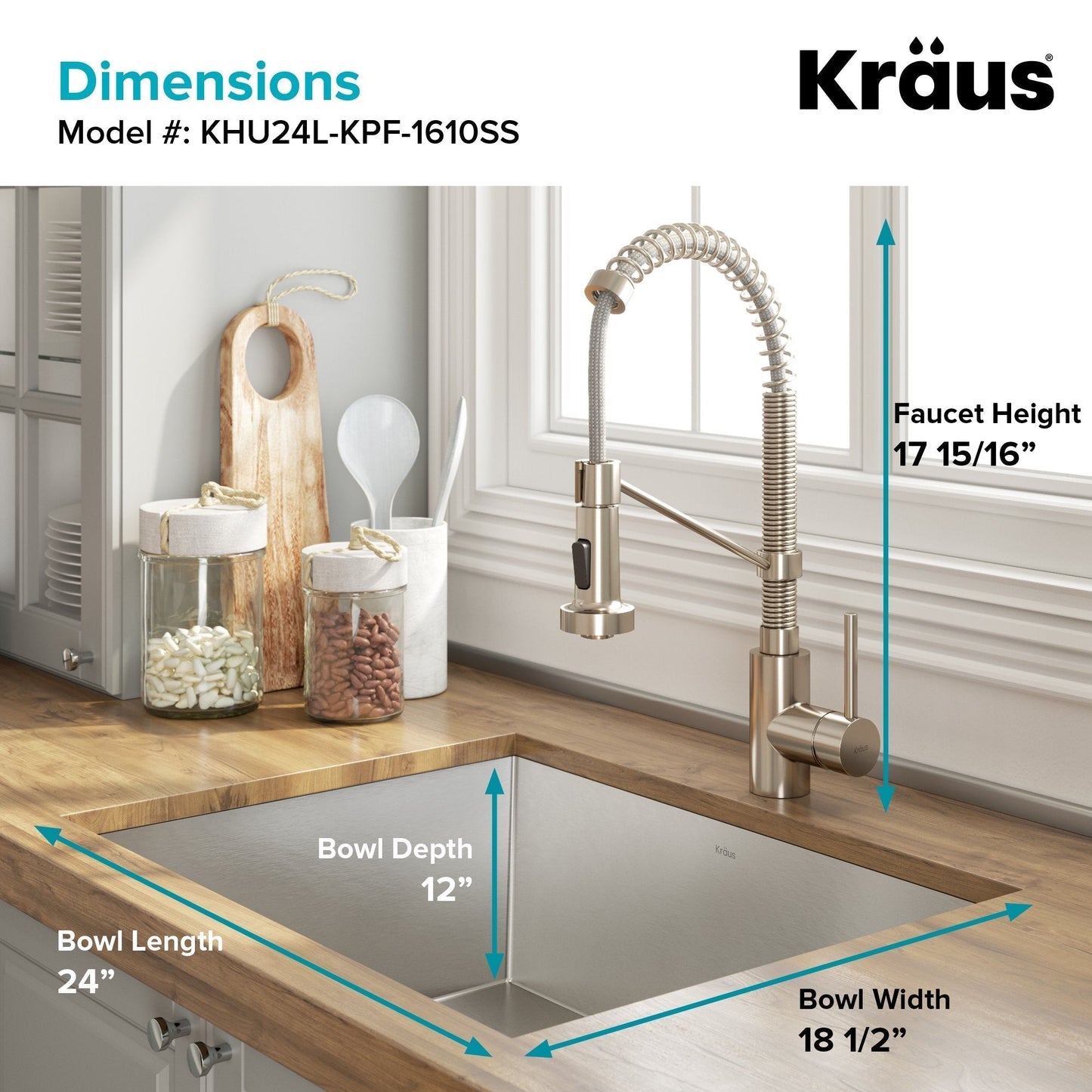KRAUS 24" Stainless Steel Utility Sink and Kitchen Faucet - KHU24L-1610-53CH