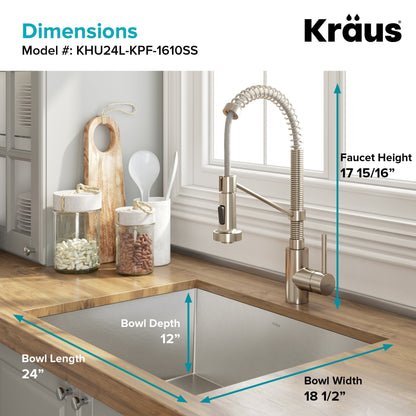 KRAUS 24" Stainless Steel Utility Sink and Kitchen Faucet - KHU24L-1610-53CH