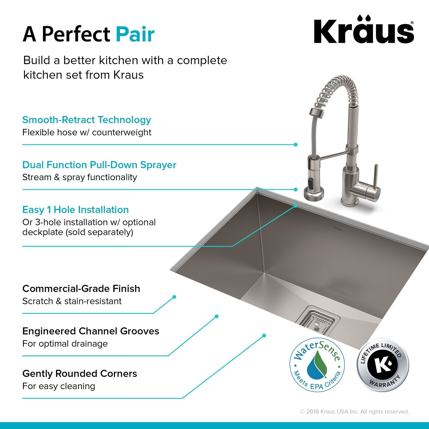 KRAUS 24" Stainless Steel Utility Sink and Kitchen Faucet - KHU24L-1610-53CH