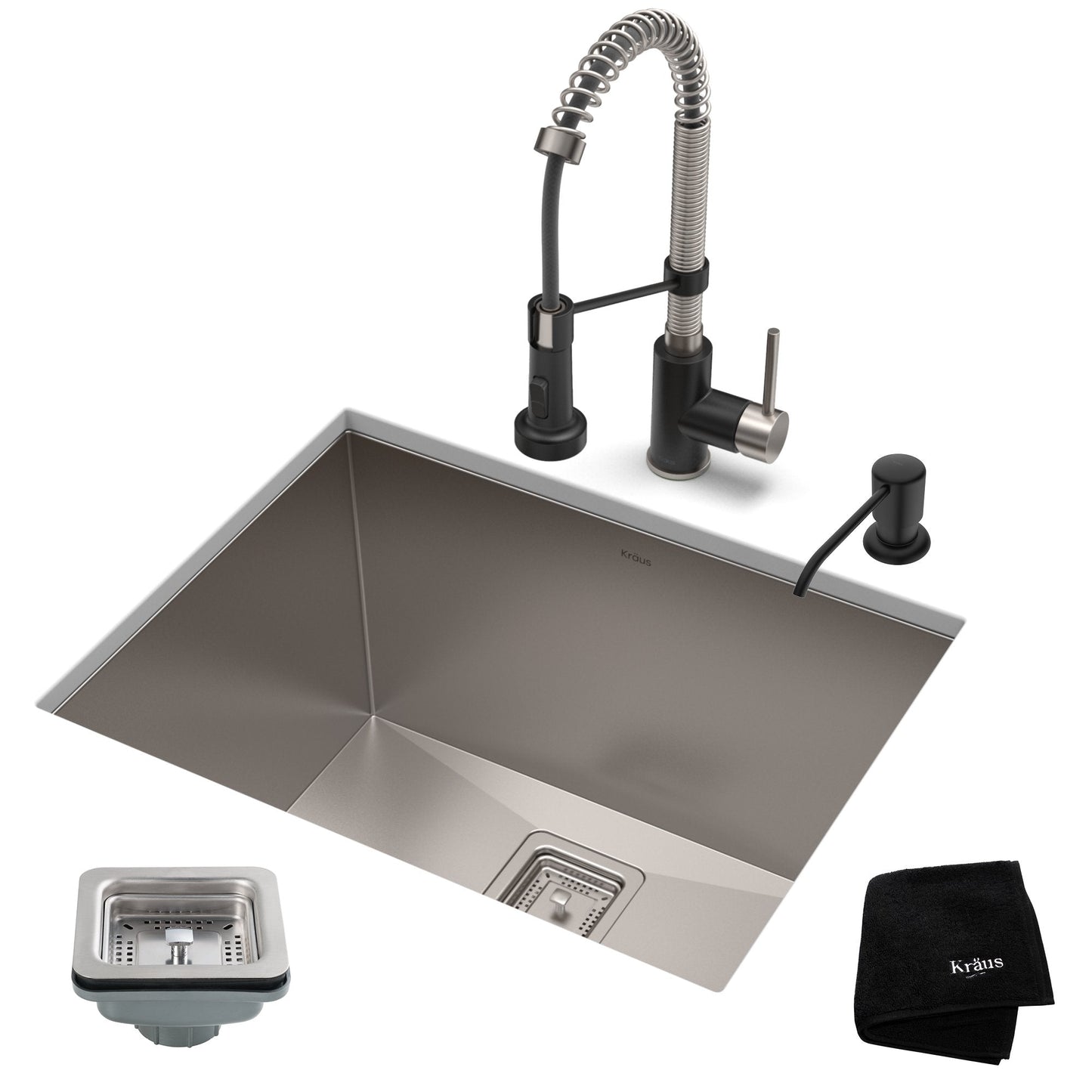 KRAUS 24" Stainless Steel Utility Sink and Kitchen Faucet - KHU24L-1610-53CH