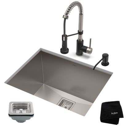 KRAUS 24" Stainless Steel Utility Sink and Kitchen Faucet - KHU24L-1610-53CH