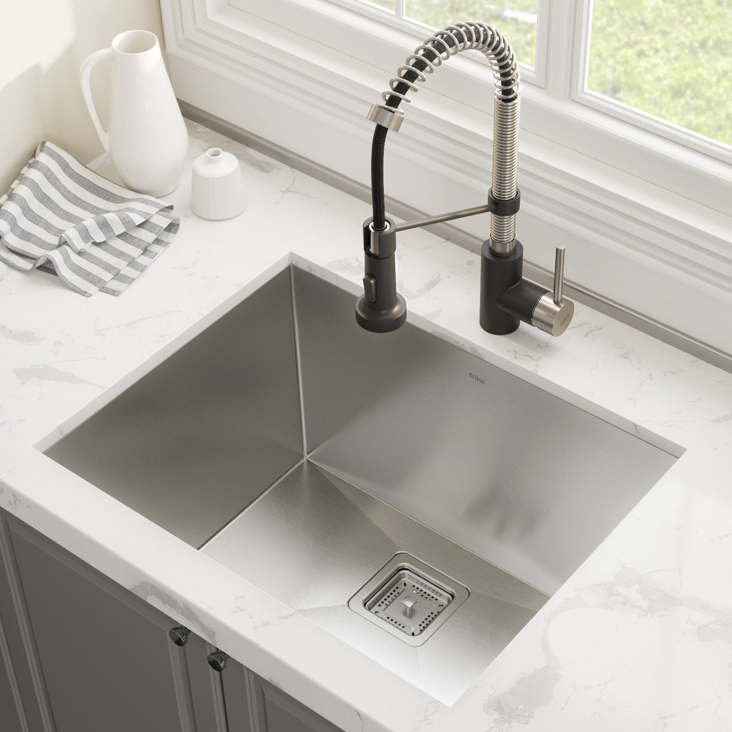 KRAUS 24" Stainless Steel Utility Sink and Kitchen Faucet - KHU24L-1610-53CH